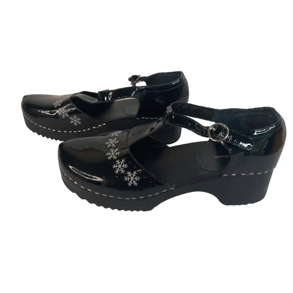 Hanna Andersson Black Mary Janes Shoes Chunky Heel Size 40 Cosplay Snowflakes - Picture 4 of 9
